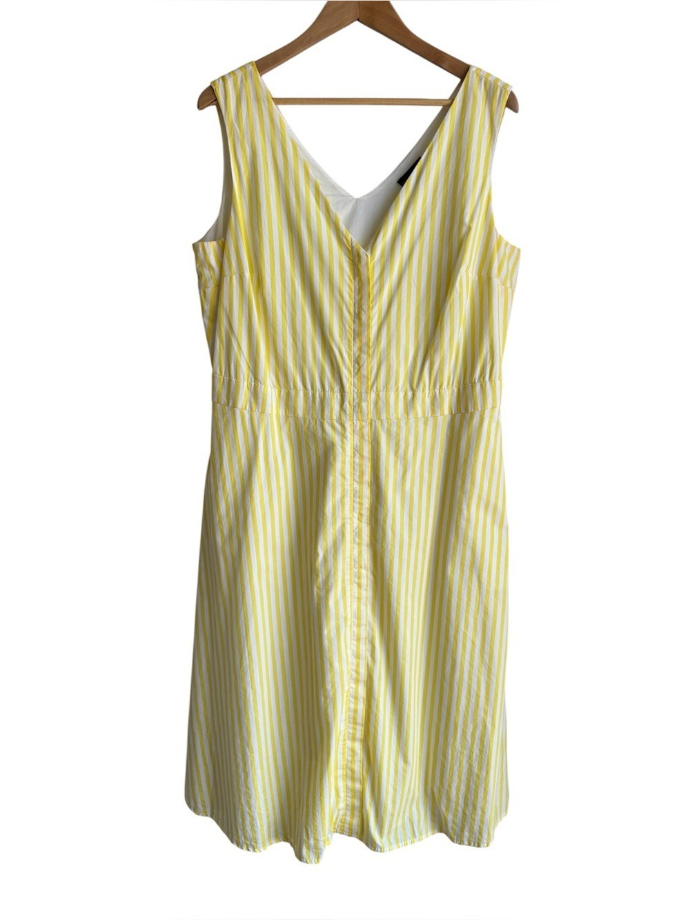 Long Tall Sally Yellow Stripe Sundress Sz 14 Button Front Below Knee Dress EUC